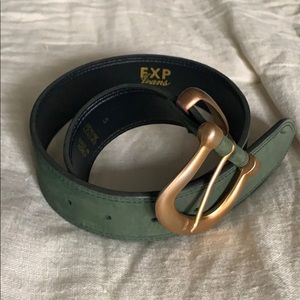 Green leather waist belt - gold buckle